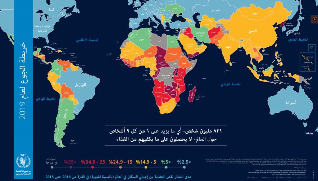 1 من كل 9 أشخاص حول العالم لا يحصل على ما يكفيه من الغذاء - المصدر: برنامج الغذاء العالمي
